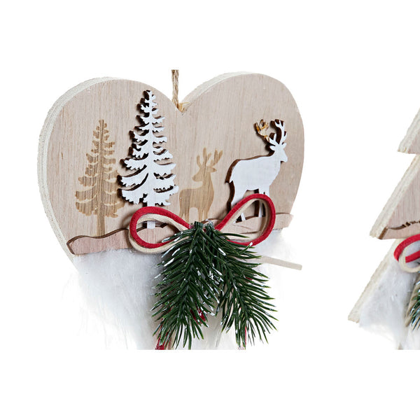 Décoration de Noël DKD DCORE DÉCOR DE COEUR POLYESTER WOOD MDF (2 PCS) (12 x 4 x 12 cm)