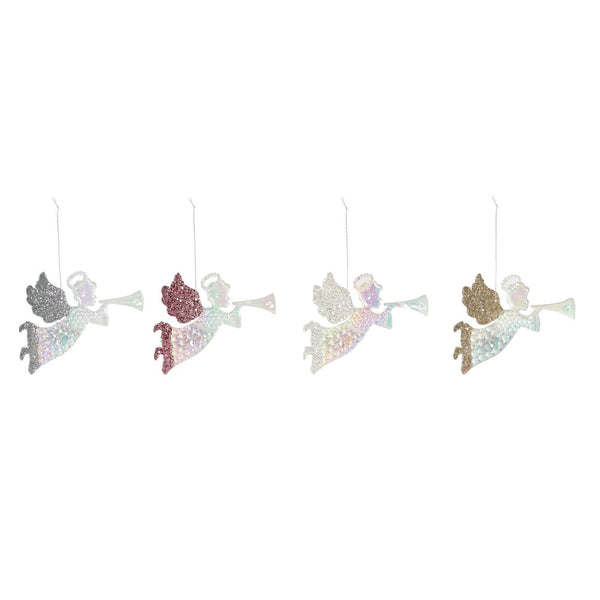 Decorazione Natalizia DKD Home Decor Angeli Acrilico Porporina (4 pcs) (12.5 x 0.5 x 9 cm)