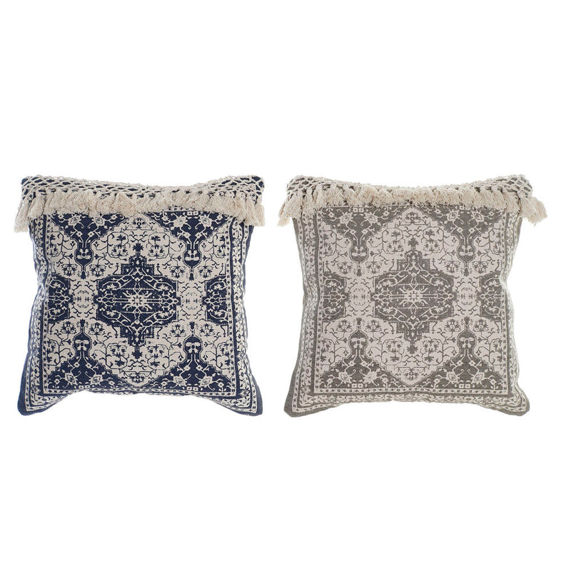 Cuscino DKD Home Decor Beige Grigio Cotone Blu Marino (2 pcs) (50 x 10 x 50 cm) - zannishop