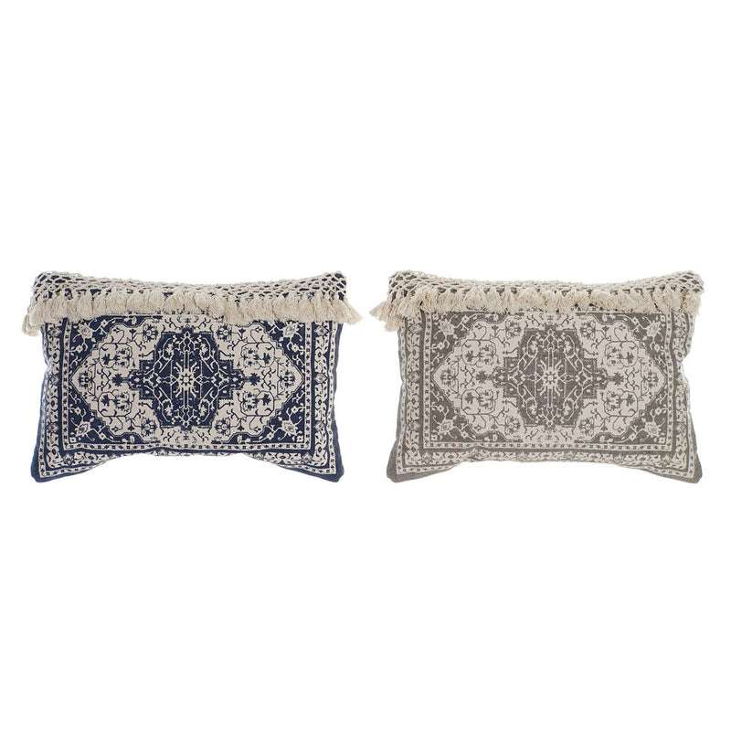 Cuscino DKD Home Decor Beige Grigio Cotone Blu Marino (2 pcs) (60 x 10 x 40 cm) - zannishop