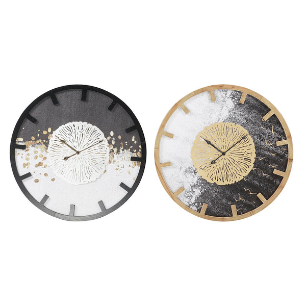 Wanduhr DKD Home Decor Black Golden Silver Iron MDF Holz (2 Stcs) (60 x 4,5 x 60 cm)