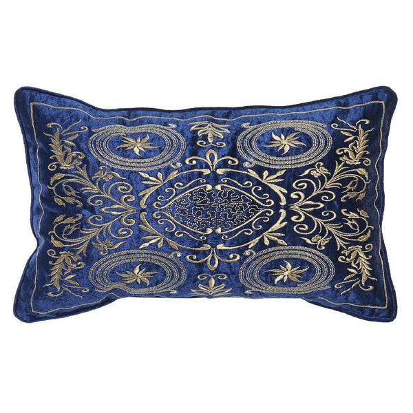 Cuscino DKD Home Decor Poliestere Velluto Dorato Blu Marino (50 x 10 x 30 cm) - zannishop