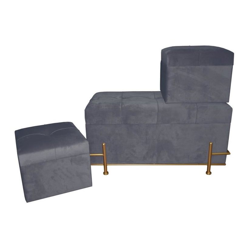 DKD Home Decor Bench Grey Polyester Spumurn Metallholz MDF (3 PCs) (80 x 40 x 42 cm)