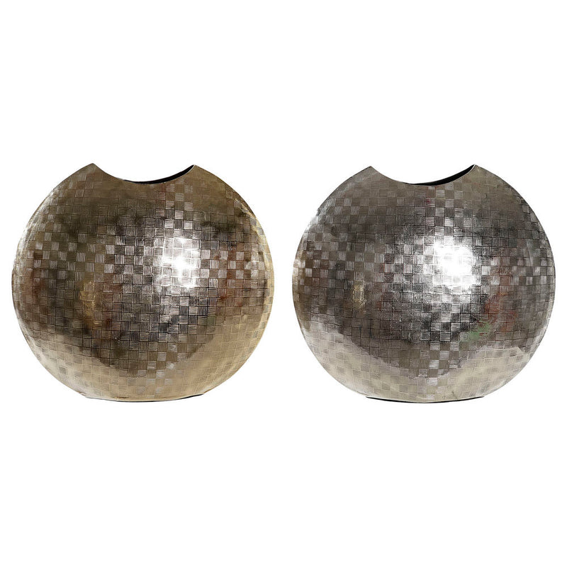 DKD Home Vase décor en aluminium argenté moderne (2 pcs) (37 x 14 x 33 cm)