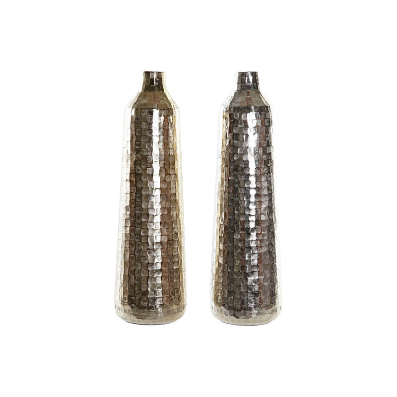 DKD Home Vase décor en aluminium argenté moderne (2 pcs) (15 x 15 x 51 cm)