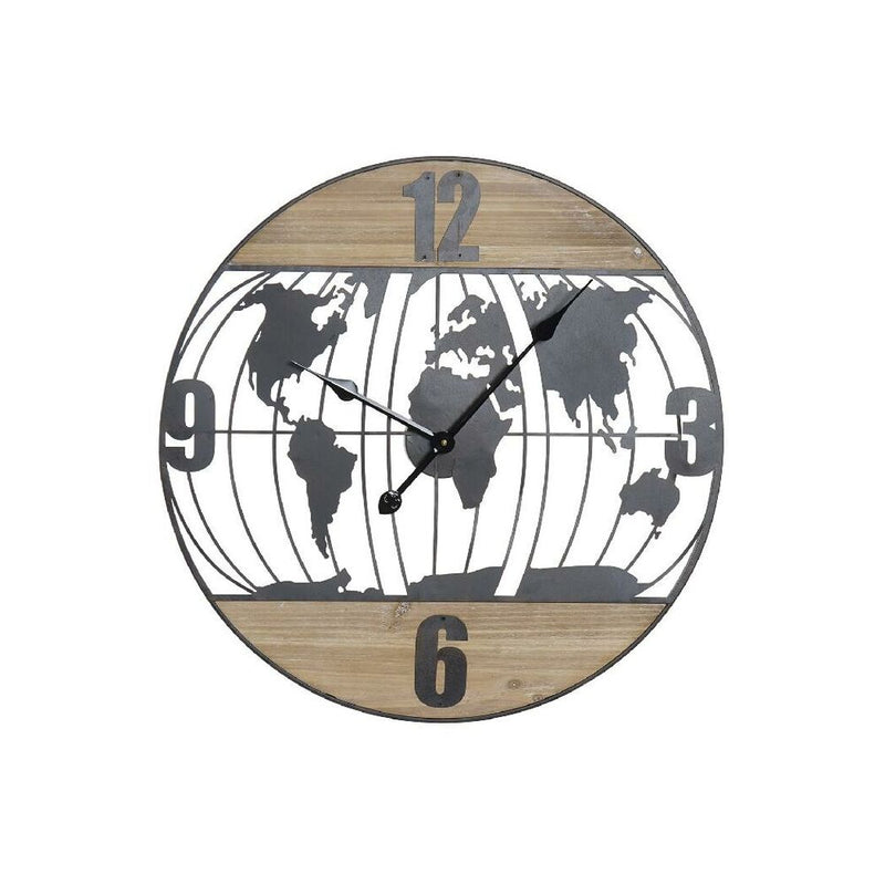 Orologio da Parete DKD Home Decor Nero Ferro Legno MDF Mappamondo (60 x 2 x 60 cm)