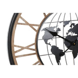 Orologio da Parete DKD Home Decor Nero Dorato Ferro Legno MDF Mappamondo (70 x 5 x 70 cm)