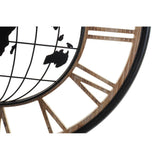 Orologio da Parete DKD Home Decor Nero Dorato Ferro Legno MDF Mappamondo (70 x 5 x 70 cm)