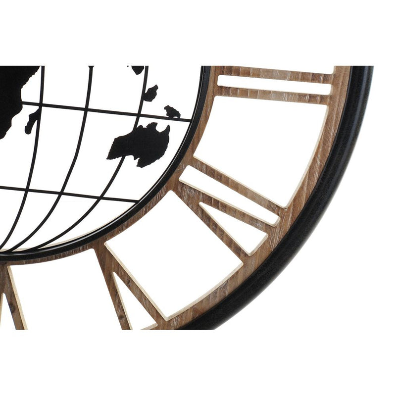 Orologio da Parete DKD Home Decor Nero Dorato Ferro Legno MDF Mappamondo (70 x 5 x 70 cm)