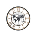 Orologio da Parete DKD Home Decor Nero Dorato Ferro Legno MDF Mappamondo (70 x 5 x 70 cm)