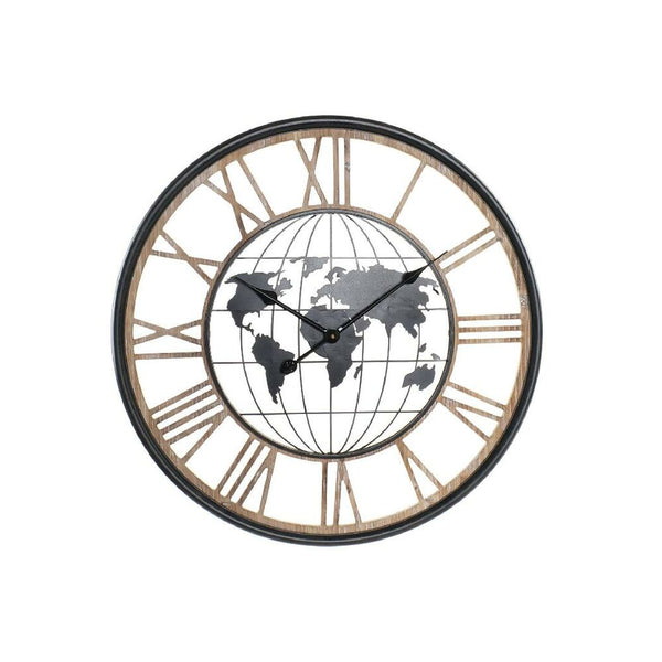 Orologio da Parete DKD Home Decor Nero Dorato Ferro Legno MDF Mappamondo (70 x 5 x 70 cm)