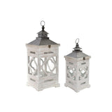 Lanterna DKD Home Decor Finitura invecchiata Brad Vetro Bianco Etnico (2 pcs) - zannishop