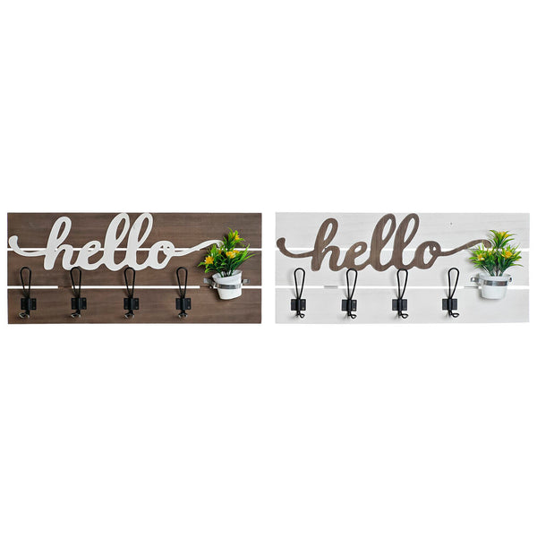 Appendiabiti da parete DKD Home Decor Hello Legno Metallo (2 pcs) (65 x 10 x 29 cm)