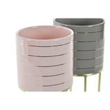 Vaso DKD Home Decor Ceramica Dungi Metallo Verde Rosa chiaro (12.2 x 12.2 x 21 cm) (2 pcs)