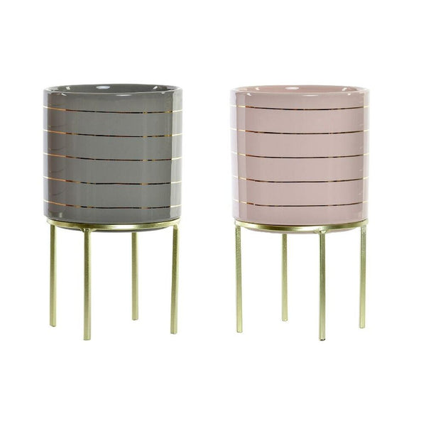 Vaso DKD Home Decor Ceramica Dungi Metallo Verde Rosa chiaro (12.2 x 12.2 x 21 cm) (2 pcs)