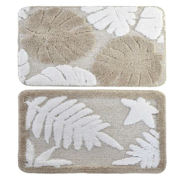 Tappeto da bagno DKD Home Decor Beige Poliestere Bianco (45 x 70 x 2 cm) (2 pcs) - zannishop