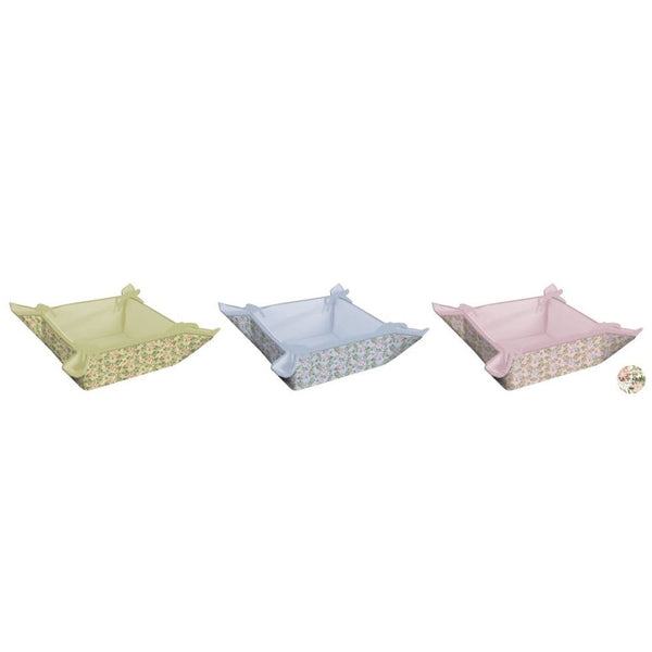 Korb DKD Home Decor Blau Rosa Baumwolle grün Blomster (34 x 34 x 8 cm) (3 pcs)