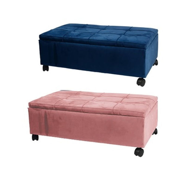 Panca DKD Home Decor Poliestere Pioppo Blu Marino Rosa chiaro (2 pcs) (70 x 39.5 x 24.5 cm)