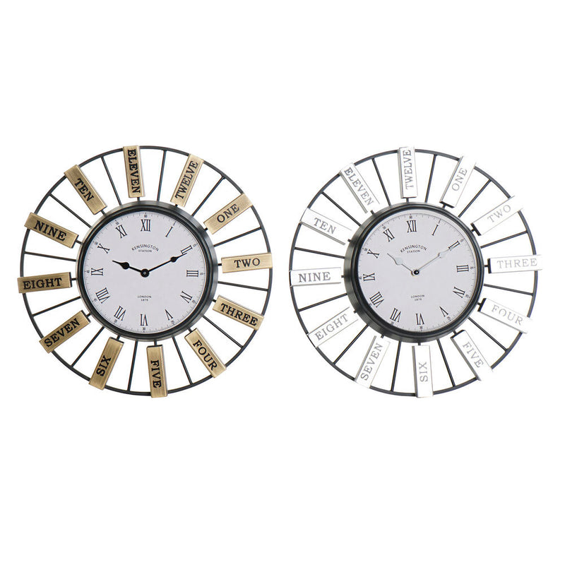 Reloj de pared DKD Decoración del hogar Iron de vidrio plateado dorado (40 x 6.4 x 40 cm) (2 pcs)