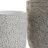 Ensemble de vases domestiques DKD décor des fleurs de ciment blanc gris (2 pcs) (17 x 17 x 21 cm) (14 x 14 x 17 cm)