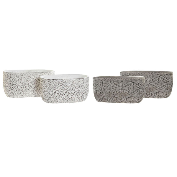 Ensemble de vases domestiques DKD décor des fleurs de ciment blanc gris (20 x 11 x 10 cm) (23 x 13 x 11 cm) (2 pcs)