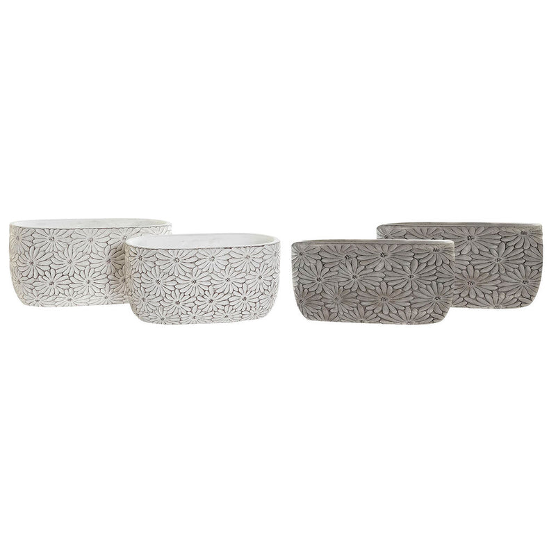 Ensemble de vases domestiques DKD décor des fleurs de ciment blanc gris (20 x 11 x 10 cm) (23 x 13 x 11 cm) (2 pcs)