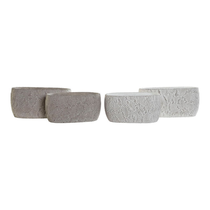 Set di Vasi DKD Home Decor S3023991 Grigio Cemento Bianco Tropicale Foglia della pianta (24 x 14 x 11 cm) (2 Unità)