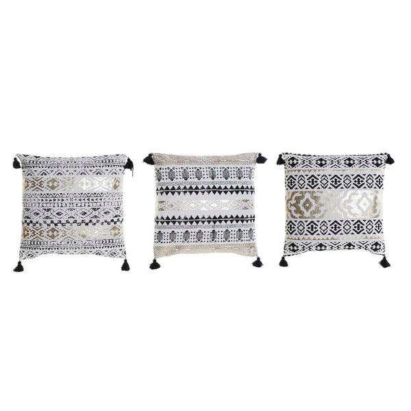 Cuscino DKD Home Decor Nero Dorato Poliestere Lino Bianco (45 x 10 x 45 cm) (3 pcs) - zannishop