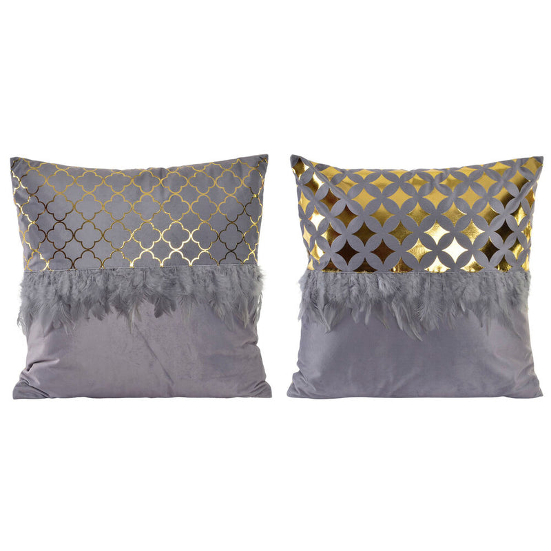 Cuscino DKD Home Decor S3027423 Piume Grigio Dorato Poliestere Cotone (2 pcs) (45 x 15 x 45 cm) - zannishop