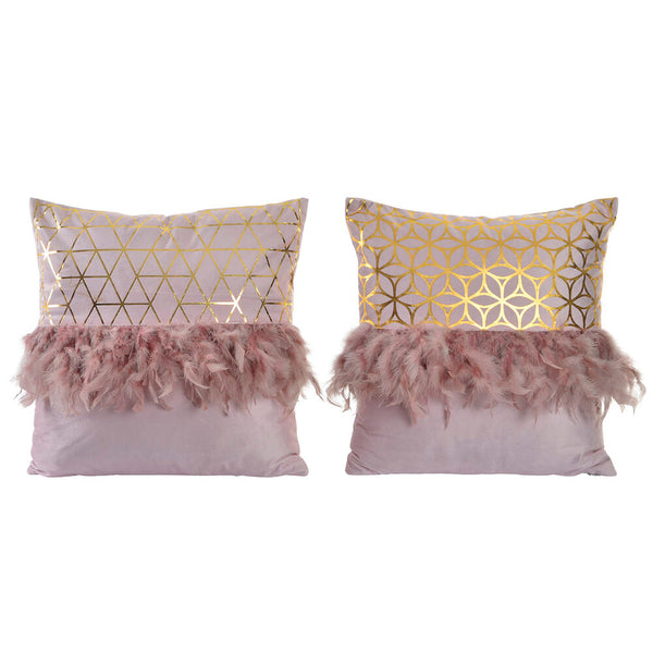 Cuscino DKD Home Decor Rosa Poliestere Cotone Piume Dorato (2 pcs) (45 x 15 x 45 cm) - zannishop