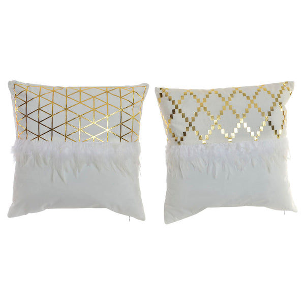 Cuscino DKD Home Decor Bianco Poliestere Cotone Piume Dorato (2 pcs) (45 x 15 x 45 cm) - zannishop