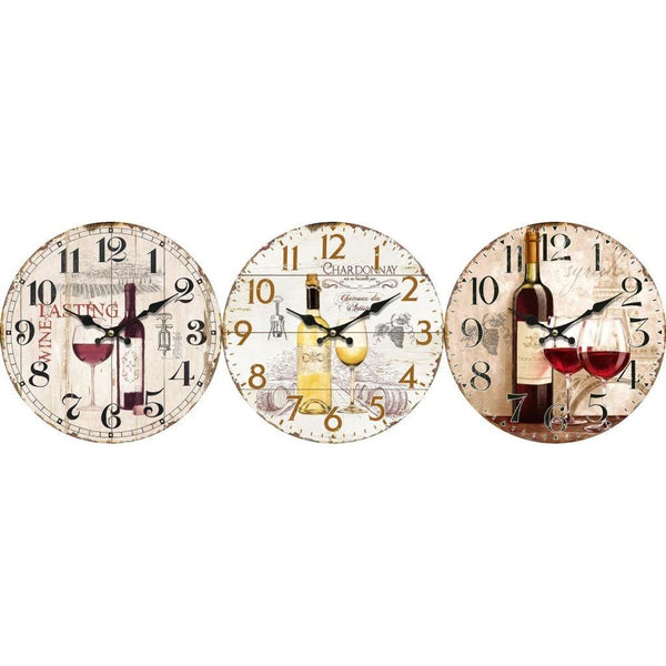 Wanduhr DKD Home Decor Weinholz MDF (34 x 4 x 34 cm) (3 Stcs)