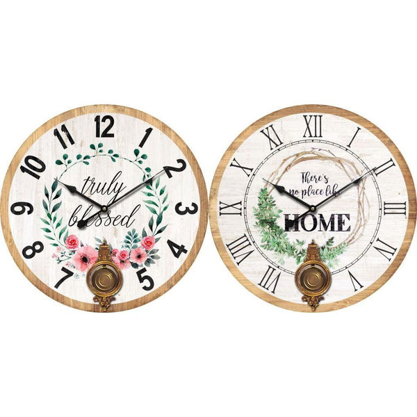 Orologio da Parete DKD Home Decor Metallo Bianco Legno MDF (2 pcs) (58 x 4 x 58 cm)