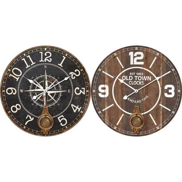 Orologio da Parete DKD Home Decor Nero Metallo Marrone Legno MDF (58 x 8 x 58 cm) (2 pcs)