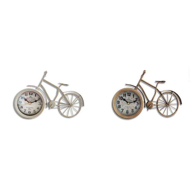 Orologio da Tavolo DKD Home Decor Vetro Beige Bicicletta Metallo Marrone (33 x 10 x 20 cm) (2 pcs)