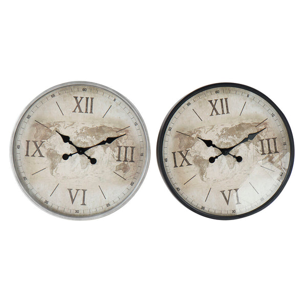 Wanduhr DKD Home Decor Beige Glass Brown Mappamondo (50 x 5,5 x 50 cm) (2 PCs)