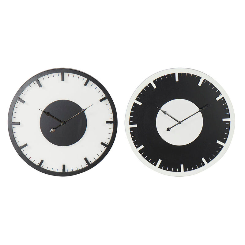 Orologio da Parete DKD Home Decor Nero Bianco Legno MDF (50 x 4.5 x 50 cm) (2 pcs)