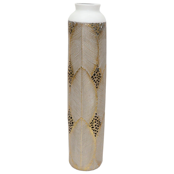 DKD Home Vase Oriental White Metal Decor (15 x 15 x 69 cm)