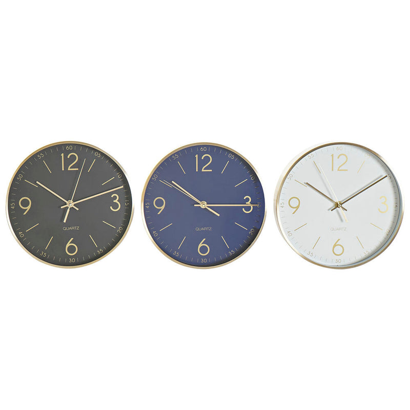 Orologio da Parete DKD Home Decor Nero Azzurro Alluminio Bianco (25 x 4.2 x 25 cm) (3 pcs)