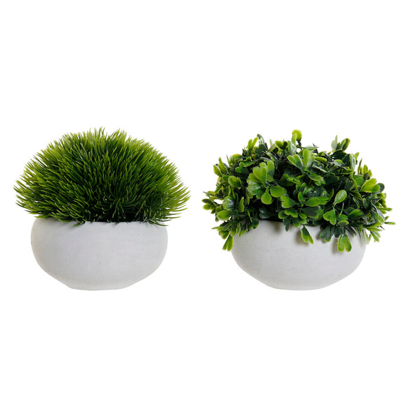 Pianta Decorativa DKD Home Decor Cemento Polietilene Bianco Verde (2 pcs) (13 x 13 x 12 cm) - zannishop