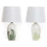 Lampada da tavolo DKD Home Decor Ceramica Frunze Poliestere Bianco Verde (28 x 28 x 45 cm) (2 pcs) - zannishop