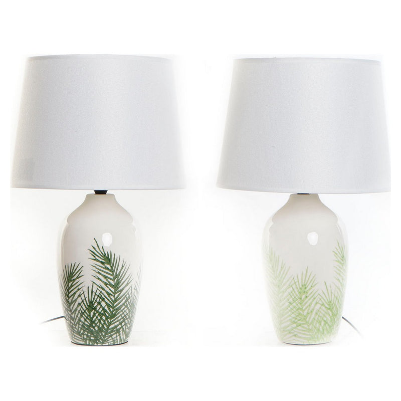 Lampada da tavolo DKD Home Decor Ceramica Frunze Poliestere Bianco Verde (28 x 28 x 45 cm) (2 pcs) - zannishop