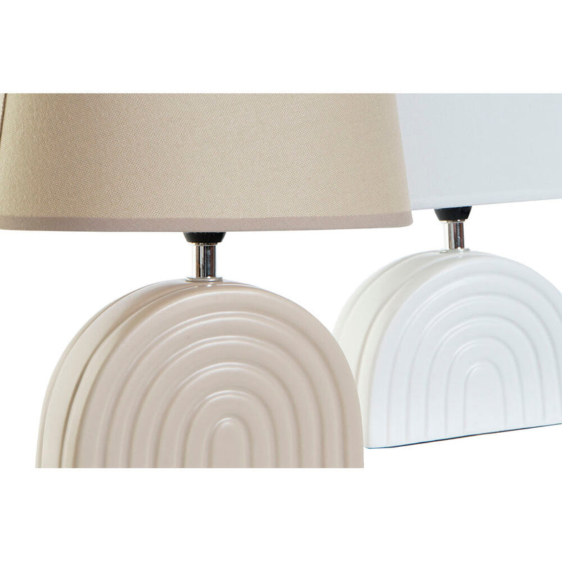 Lampada da tavolo DKD Home Decor Ceramica Beige Poliestere Bianco (2 pcs) (20 x 20 x 28 cm) - zannishop