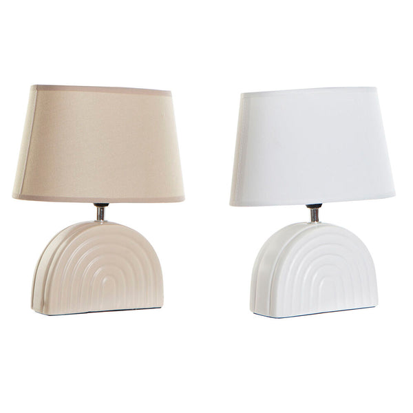 Lampada da tavolo DKD Home Decor Ceramica Beige Poliestere Bianco (2 pcs) (20 x 20 x 28 cm) - zannishop