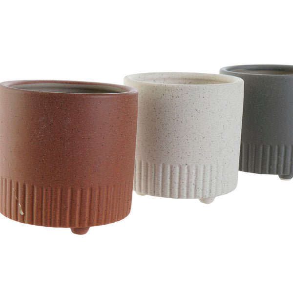 Vaso DKD Home Decor Grigio Terracotta Bianco servizio di piatti (15 x 15 x 15.5 cm) (15 cm) (3 pcs)