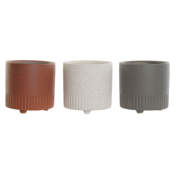 Vaso DKD Home Decor Grigio Terracotta Bianco servizio di piatti (15 x 15 x 15.5 cm) (15 cm) (3 pcs)