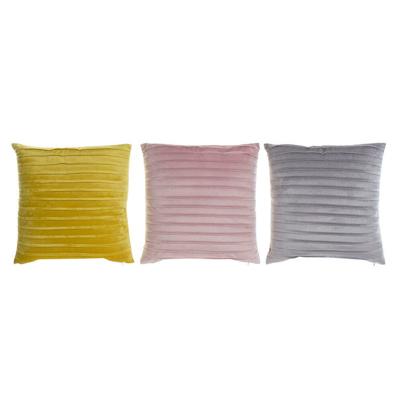 Cuscino DKD Home Decor Giallo Grigio Poliestere Velluto Rose (45 x 10 x 45 cm) (3 pcs) - zannishop