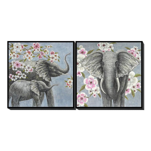 DKD Home Decor Elefant Blumenbild (100 x 3,5 x 100 cm) (2 Stcs)