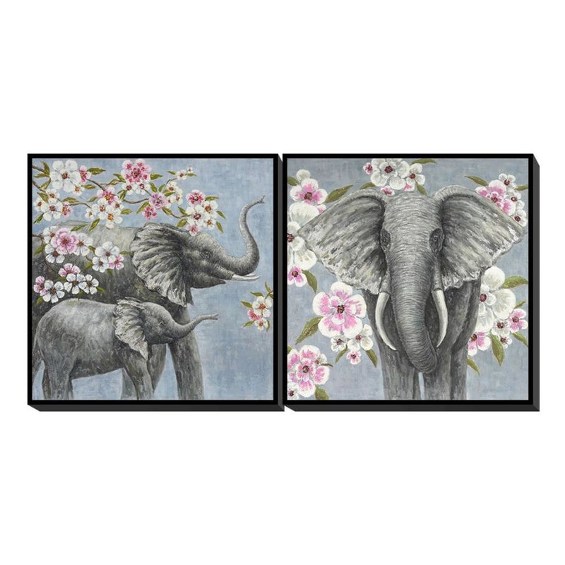 Quadro DKD Home Decor Elefant Fiori (100 x 3.5 x 100 cm) (2 pcs)