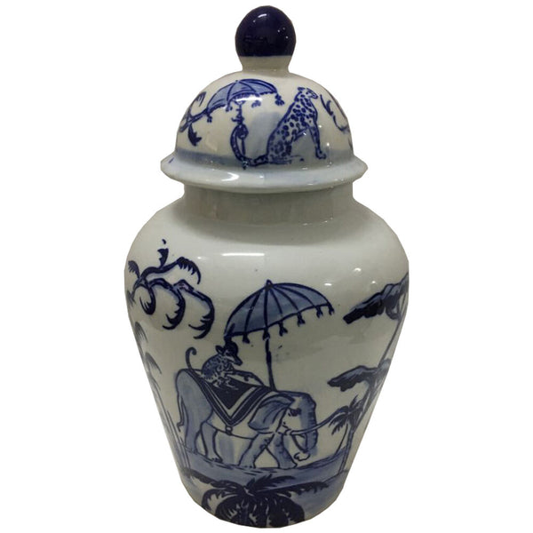 DKD Vase Vase Blanc Blue Decor Porțelan Indian Elefant (20 x 20 x 36 cm)